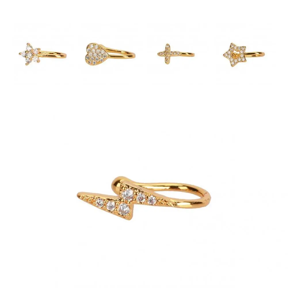 

Зажим для пирсинга носа, поддельный зажим для пирсинга, сердце, звезда, цветы, кольца-зажимы