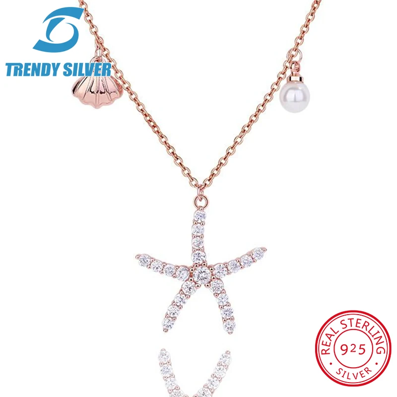 Ожерелье из стерлингового серебра 925 пробы цепочка для женщин покрытая розовым