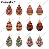 voikukka jewelry mixed 6 pairs sale irregular lines african fabric wood both sides print tear drop women earrings accessories