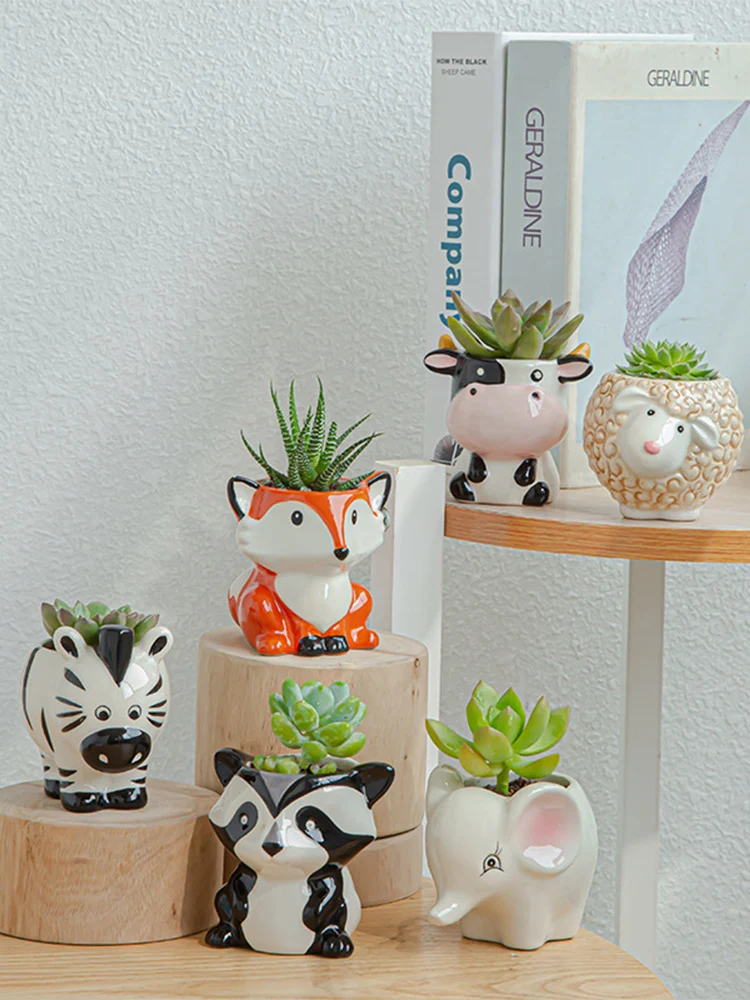 

Домашний декор мультяшная модель животных украшения цветочный горшок для суккулентных растений Творческий садовые растения горшок керами...