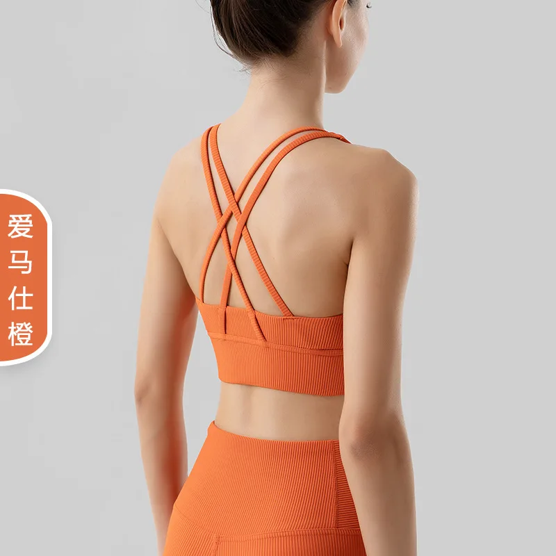 

Ribbed Women Sports Bras Cross Back Fitness Vest Shockproof Running Yoga Bra Push Up Sexy Lingerie Underwear High Impact Top