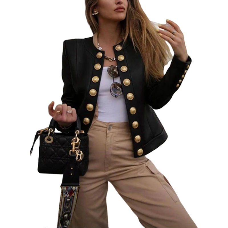 

Women Buttons Blazers Long Sleeve Biker Casual Short Coat Top Ladies Autumn Winter Streetwear Fashion Female Outwear New
