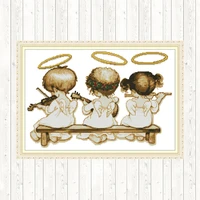 three little angels embroidery cross stitch kits printed for needlework counted canvas aida 14ct dmc diy handmade gift crosstich