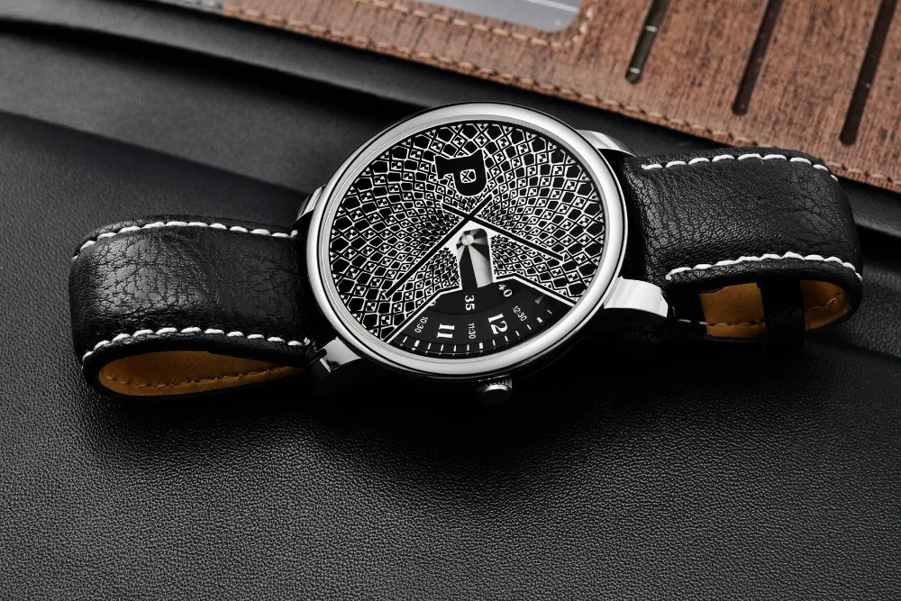 Часы наручные мужские с кожаным ремешком модные брендовые креативные