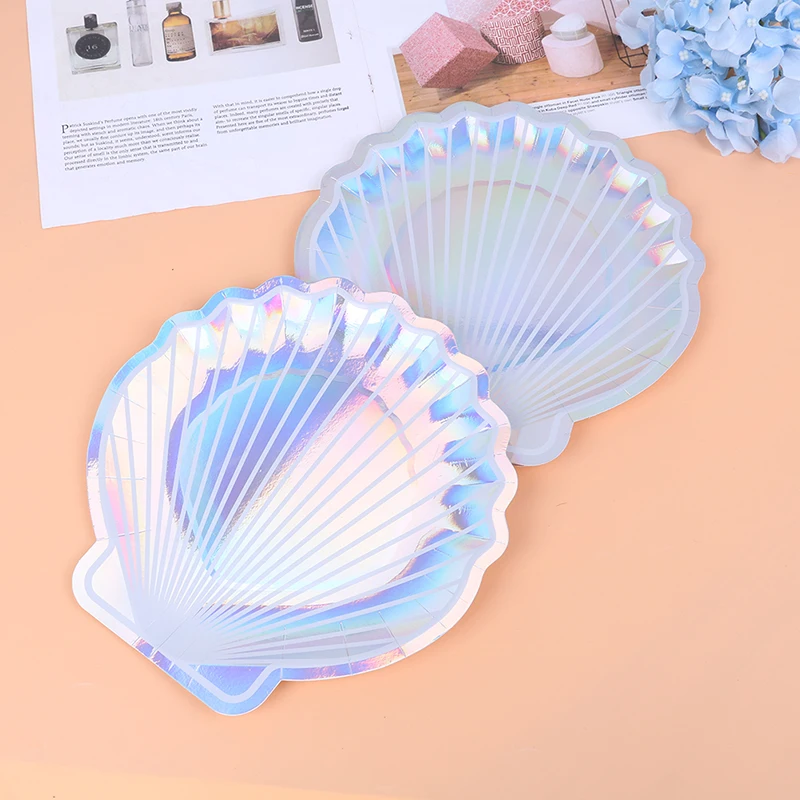 8 шт радужные сверкающая оболочка Бумага пластины Русалка блюдо Тема Свадьба