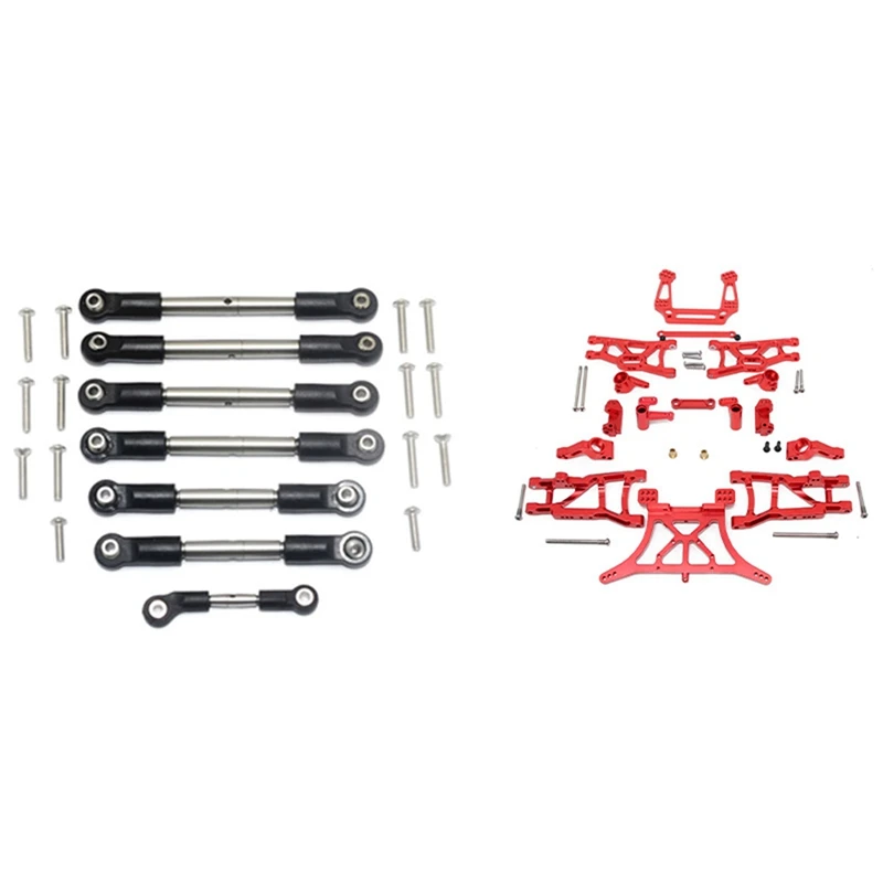 

2 Set RC Car Part: 1 Set Full Car Stainless Steel Tie Rod Pull Rod & 1 Set Chassis Arm C Seat Rear Stub Axle Parts Kit
