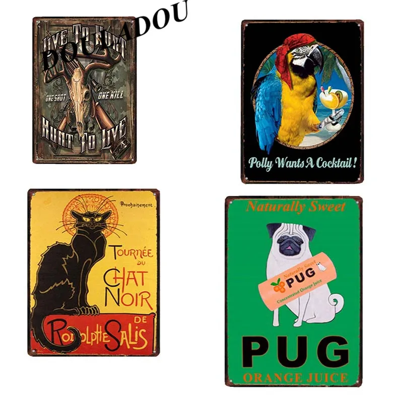 

[Douladou]Animals Hunts Dog Cat Parrot Artwork Metal Picture Signs Metal Cafe Pub Shop Hotel Poster Cafe Decorative Paint20x30CM