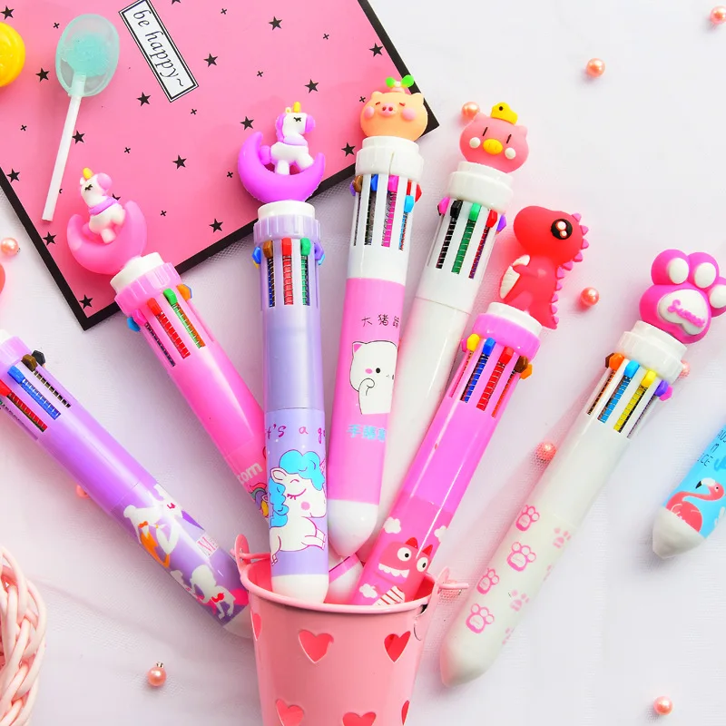 Cute 10-color Ballpoint Pen Cartoon Unicorn Multi-function Press Marker for Diy Bullet Journal Stationery Christmas Gift Kid |