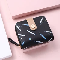 fashion yellow wallet women leather pu short print leaves hasp students card holder ladies female coin purse folding bags
