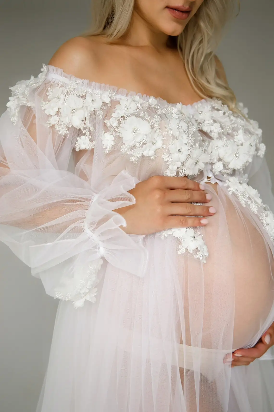 

Pregnancy Gown Boudoir Maternity Dress for Photo Shooting Bridal lace Flower Robe Photoshoot Dresses Chantilly Photography Dress