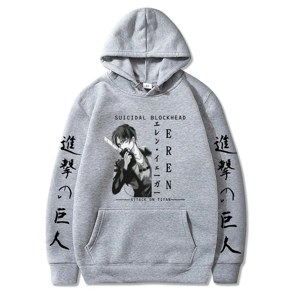 

Japanese Anime Attack on Titan Hoodies Men Kawaii Comics Eren Graphic Streetwear Harajuku Black Sweatshirts Male Anime Clothes