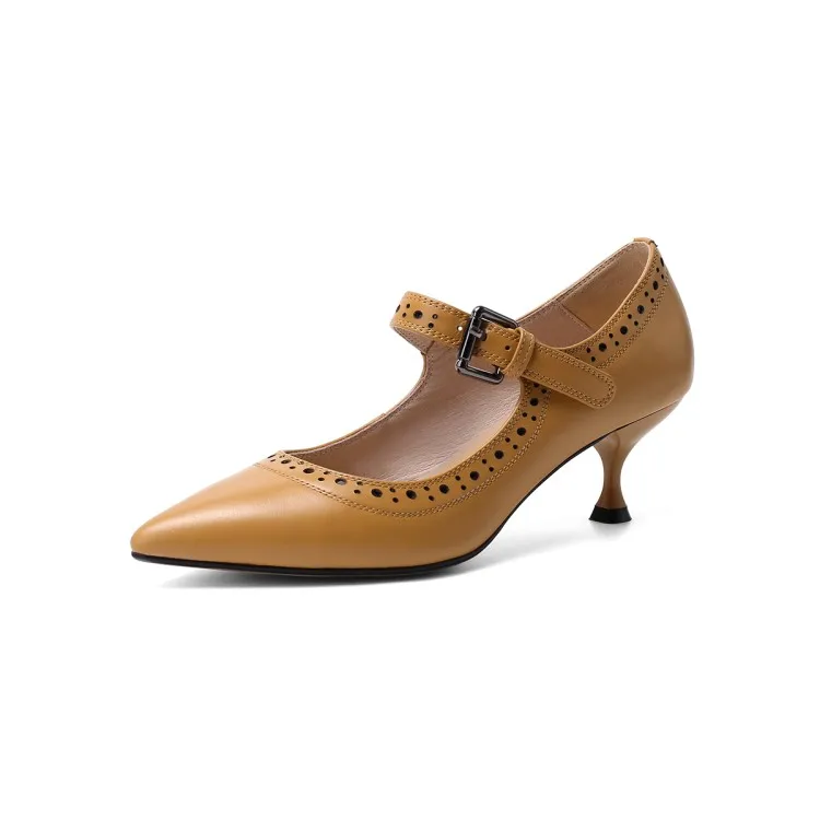 Женские туфли лодочки из мягкой коровьей кожи с острым носком и ремешком