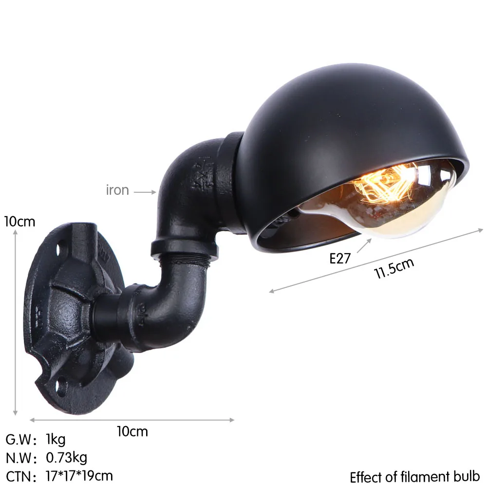 Настенный светильник в стиле ретро с одной головкой и водопроводной трубой