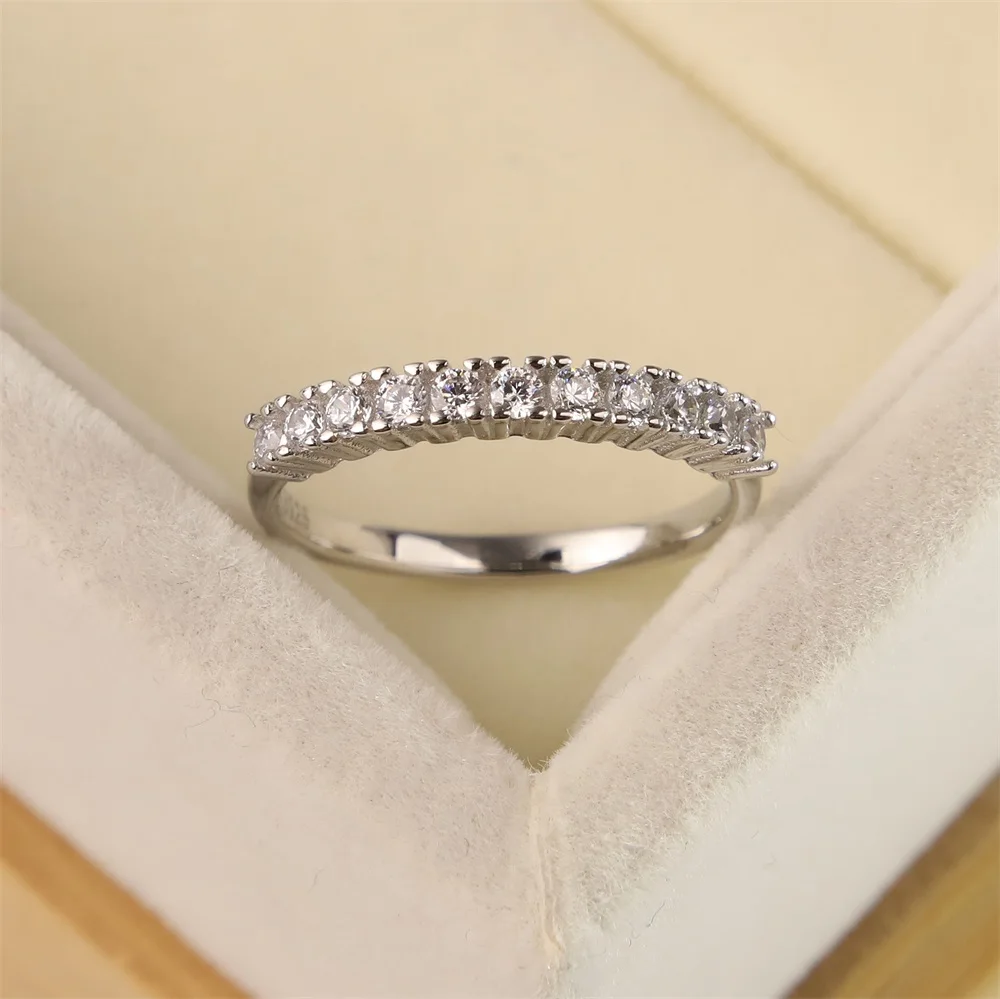 

Fashion Korean S925 Silver Creative Simple Single Row Mozanstone Ring Female Simple Personality Wedding Luxury Romantic Gift