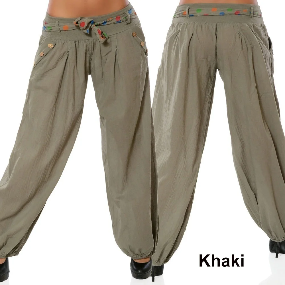 Khaki ZOGAA женские шаровары модные большие размеры 5XL яркие цвета повседневные длинные брюки Свободные мешковатые расклешенные брюки женские брюки на шнурке - Color: Khaki