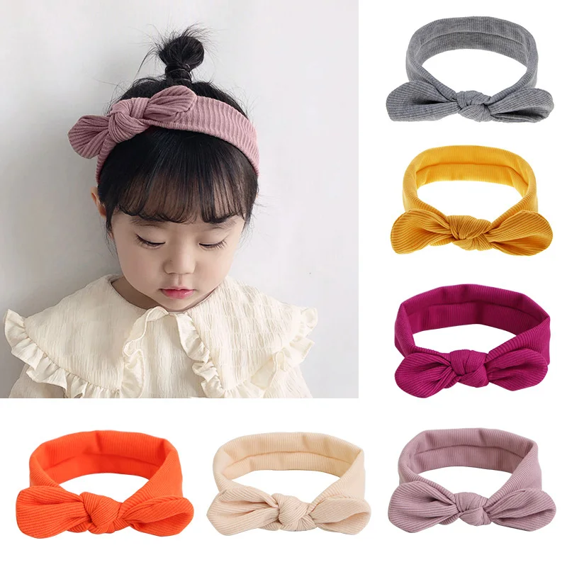 

Soft Elastic Baby Headband Cartoon Rabbit Ear Bow Newborn Kids Hair Band Turban Solid Color Children Baby Girl Hair Accessories