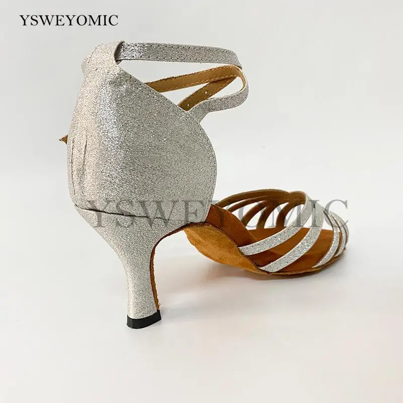 Woman Latin Dance Shoes Silver Gold for Girls Glitter High Heel Salsa Bachata Dancing Shoes Women Soft Sole Ballroom Dance-shoes