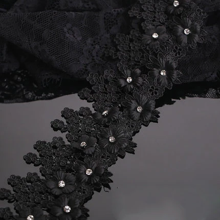 1 ярд 8 5 см стразы вышитые объемными цветами кружевная отделка по краю лента