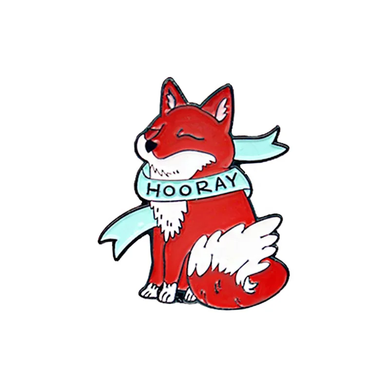 

1pc New Cute Red Fox Brooch With Blue Scarf Fashion Brooch Cunning Animal Closed Eyes Fox Brooch Gifts for Friends Hot Sold