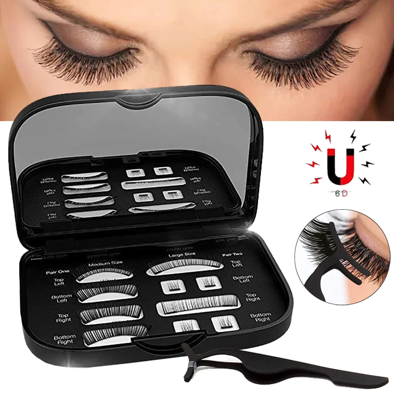 

New Womens ladies Magnetic False Eyelashes Set for Eye Lashes Extension Reusable Thick Fake Eyelashes with Applicator and Mirror