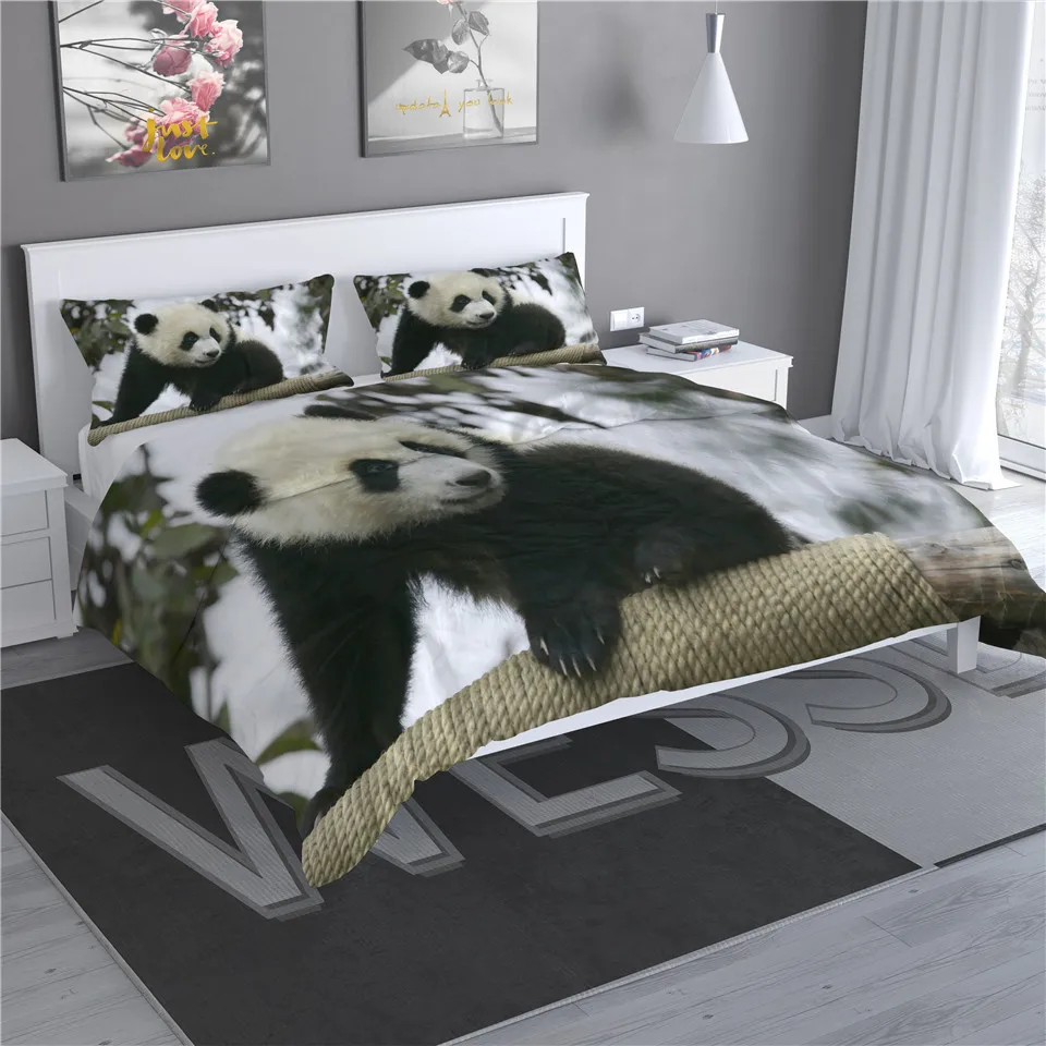 

Cute Panda Duvet Cover Set For Children Bed Linen With Animals For Boys 3D Bedding Set Bedcloth Single Double Quilt Cover Queen