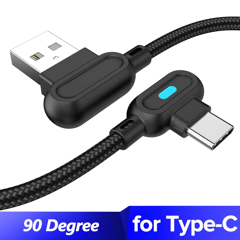 Type C Black 1 м 2 м 2.4A USB кабель для быстрой зарядки type C 180 градусов игровой шнур для samsung S10 S9 S8 мобильный телефон игровой провод для Xiaomi huawei - Цвет: Type C Black