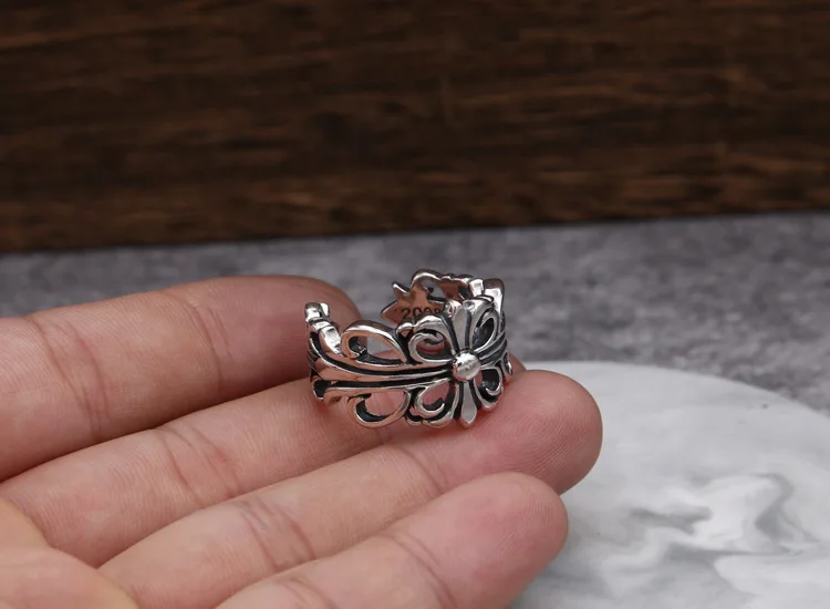 

Vantage S925 sterling silver jewelry Couple fashion vintage Thai silver Ring Cross flower couple open ring