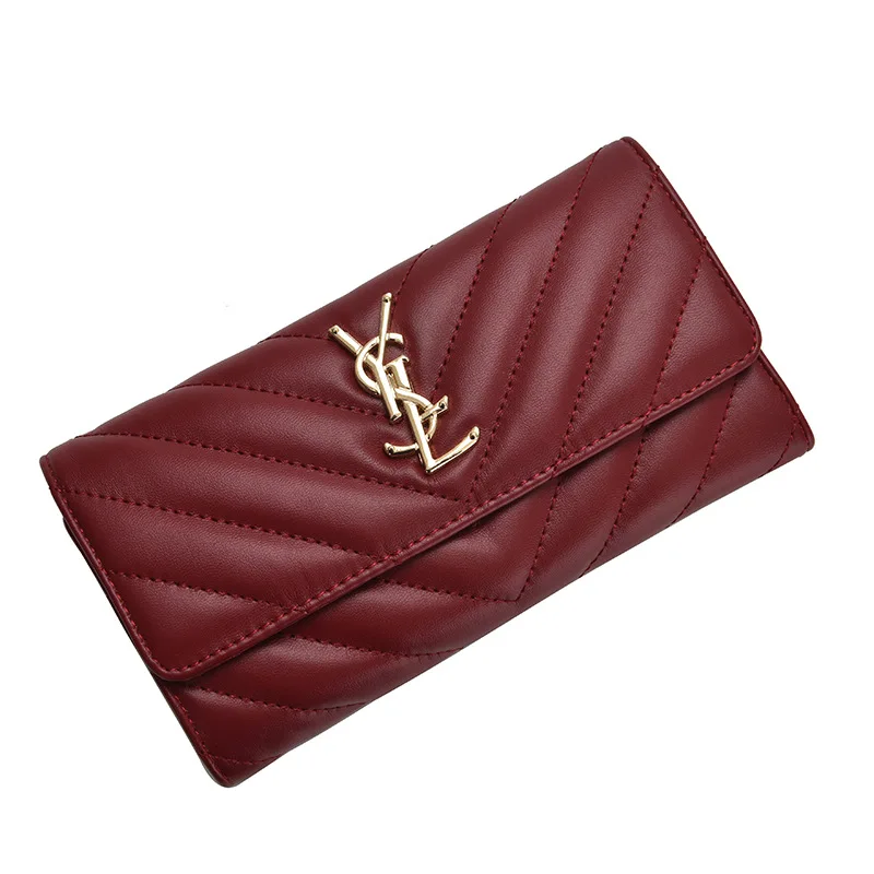 

2021 New Simple Women's Handbag Lychee Pattern Fashion Long Two-Fold Wallet Banquet Wallet