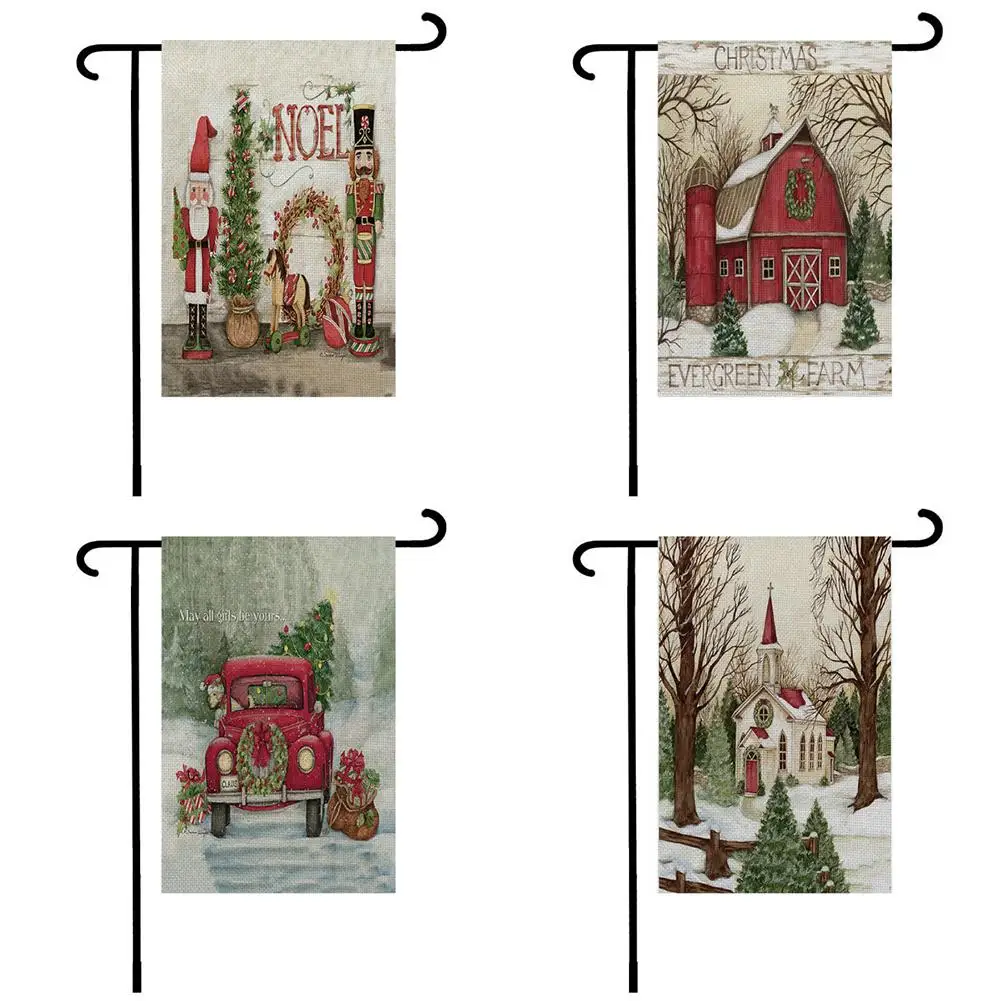 

30*45cm CHRISTMA DECOR Double-sided Flax Printing Garden Welcome Flag Without Flagpole Decoration new year 2022 Hanging Flag
