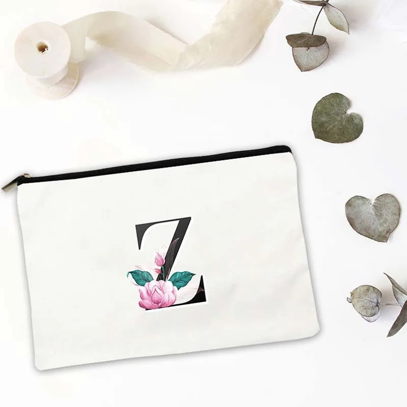 

Flowers Alphabet Cosmetic Bag for Makeup Mini Travel Storage Pouch Bags Women Kawaii Organizer Handbags Woman Women's Make Up