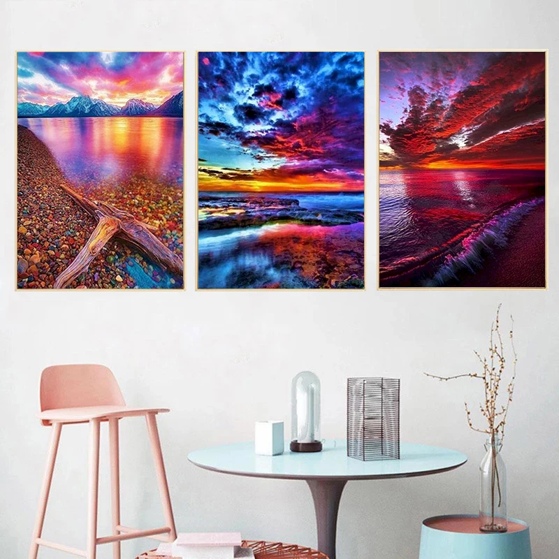 

Gatyztory 3pcs Paint By Numbers For Adults Children Sunset Landscape HandPainted Oil Painting Canvas DIY Gift Home Decor 4050cm