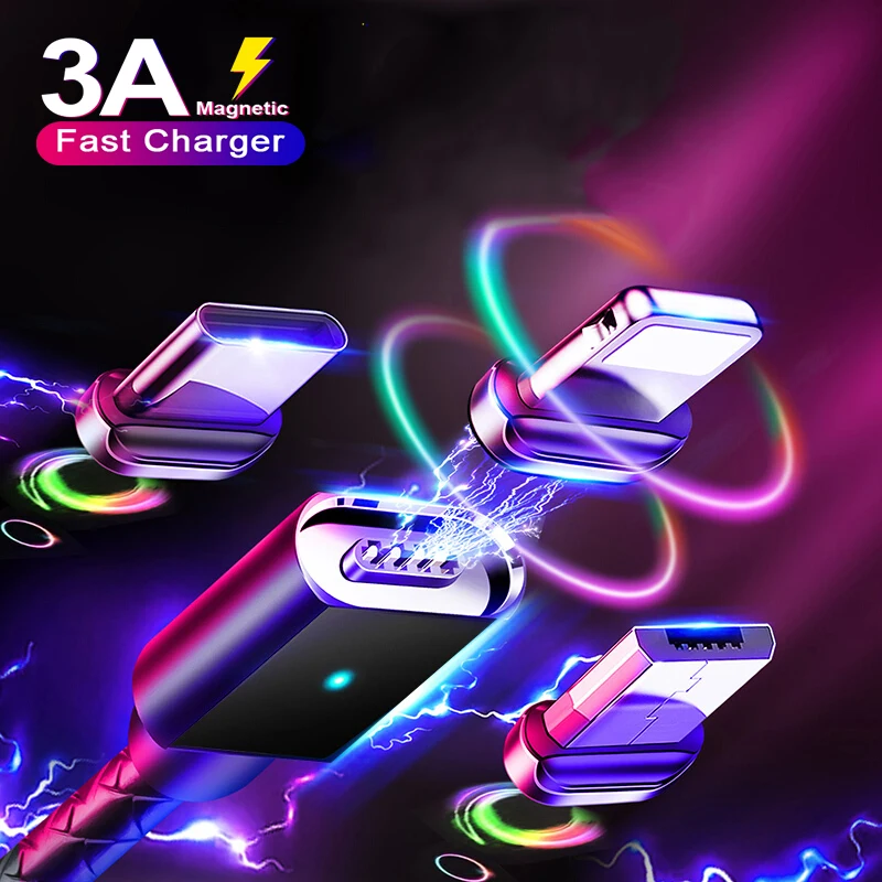 

Magnetic Micro USB Cable Support 3A Fast Charging Charger For iPhone Type C USB C 1M Cable Magnet Dust Plug Phone Data Sync Wire