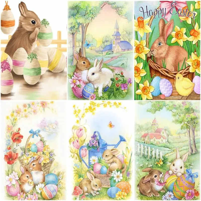 

GATYZTORY Coloring By Numbers Cartoon Rabbit Animal Paint Canvas Picture Oil Painting HandPainted Home Decoration 40x50cm