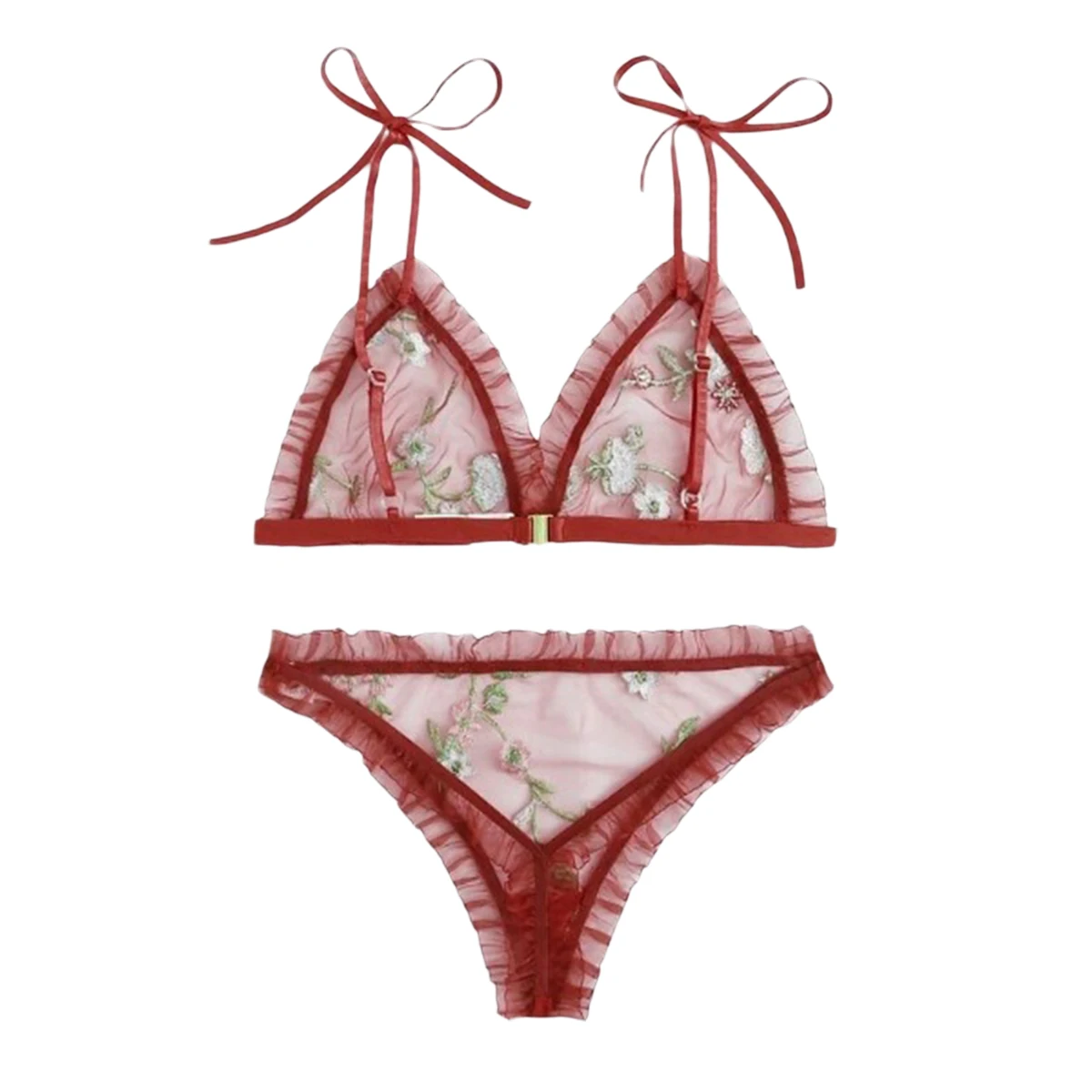 Two Pieces Sets Sexy Lingerie Set Women’ s Flower Embroidery Sleepwear Underpants Nightwear Erotic Sex | Тематическая одежда и