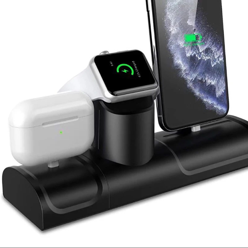 3 In 1 Charge Stand Dock Station For Apple Watch Series 5/4 Silicone Base Iphone 11 Pro Charging Airpods | Мобильные телефоны и