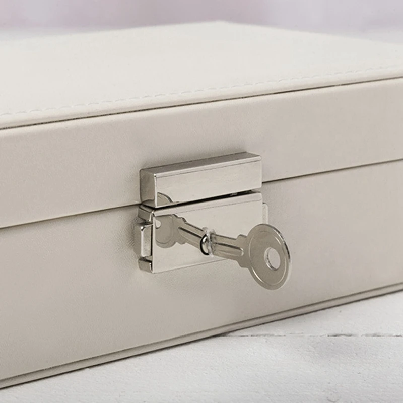 

2x Jewelry Box Jewelry Large Capacity Storage Box Earrings Necklace Box Leather Ring Box Jewelry Bag White/Black