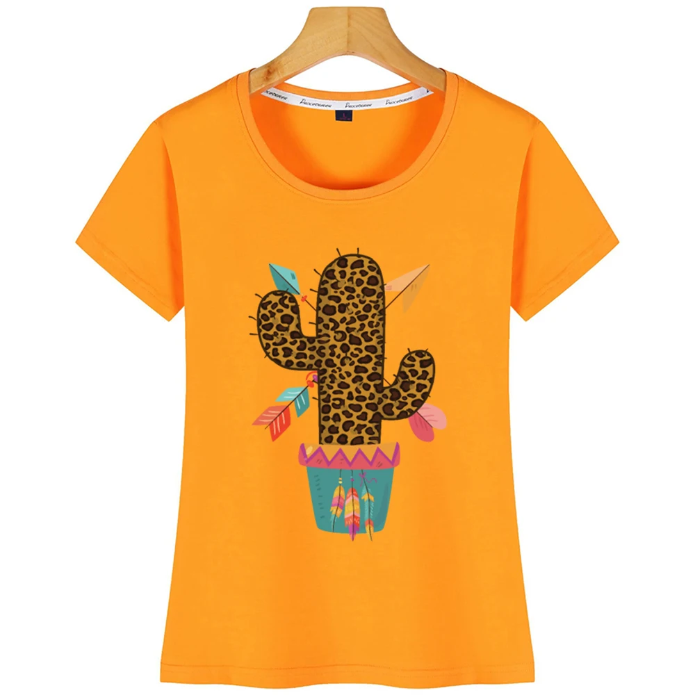 Топы футболка Женская милая леопардовая кактус Boho шикарная красочная ретро