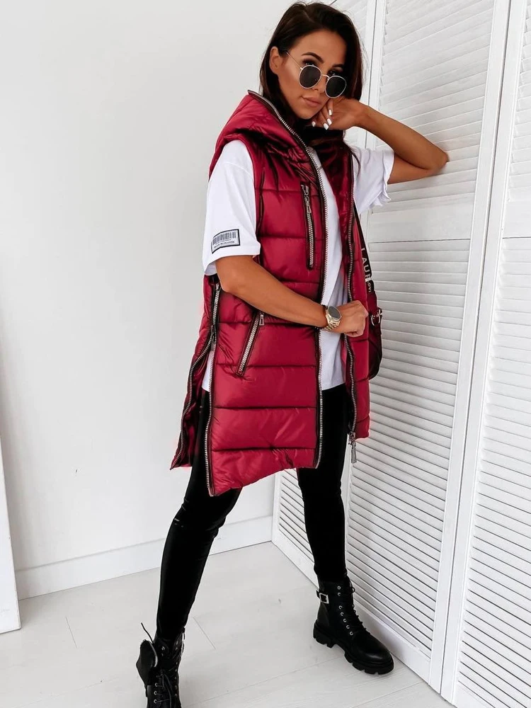 Sleeveless Puffer Jacket Women Hooded Cotton Padded Waistcoat Casual Streetwear Zipper Pocket Jacket Oversize Long Coat Parkas