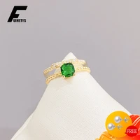 fuihetys classic women ring 925 silver jewelry with emerald zircon gemstone open finger rings accessories for wedding party gift