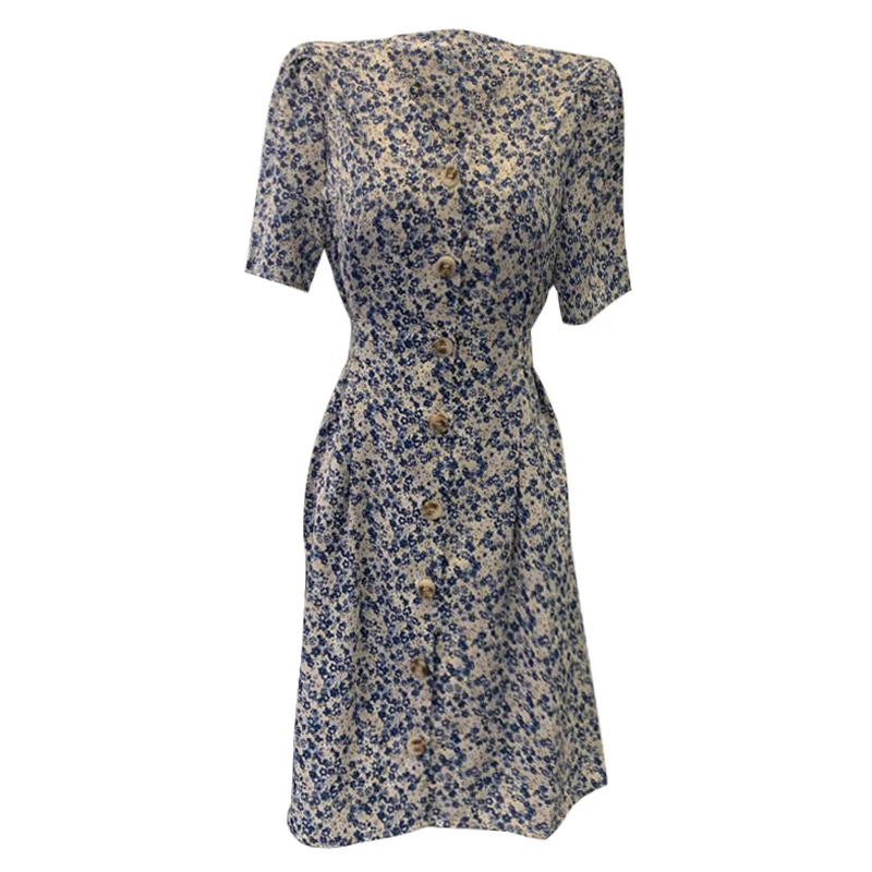 

Women's Summer Casual Short Sleeve V-Neck Party Dress Flower Perfect for The Office Date Night Midi Length Empire Waist Dresses