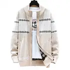 Мужские вязаные куртки с длинным рукавом, кардиган с принтом и воротником-стойкой, повседневная женская облегающая верхняя одежда, осень-зима