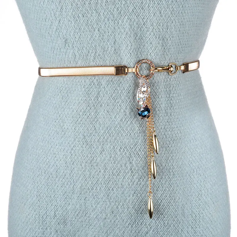 Женский Золотой металлический пояс цепочка с лисой кулон эластичный ремень