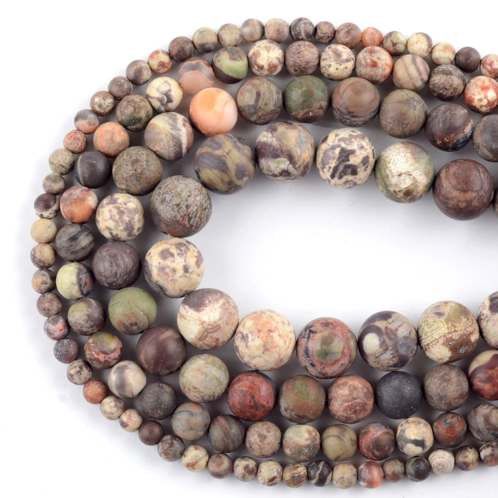 

4 6 8 10 12mm Natural Dull Polish Flower Agates Round Loose Spacer Beads For Jewelry Making DIY Bracelet
