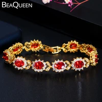 beaqueen gorgeous gold color indian jewelry big oval round cubic zirconia leaf flower shape deep red bracelets for women b200