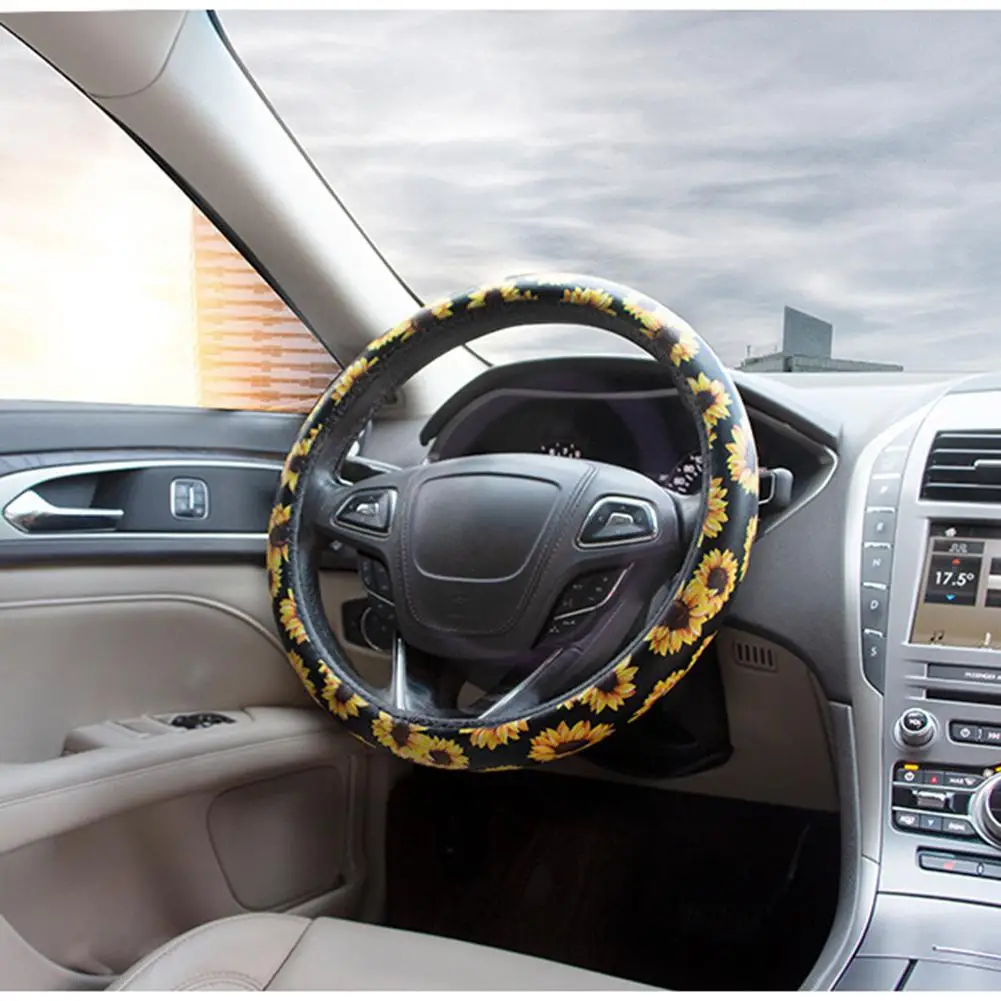 Универсальный чехол рулевого колеса автомобиля с изображением подсолнуха на