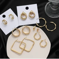 fashion geometry gold hoop earrings for women square oval round shape metal sterling silver post girls jewelry brincos