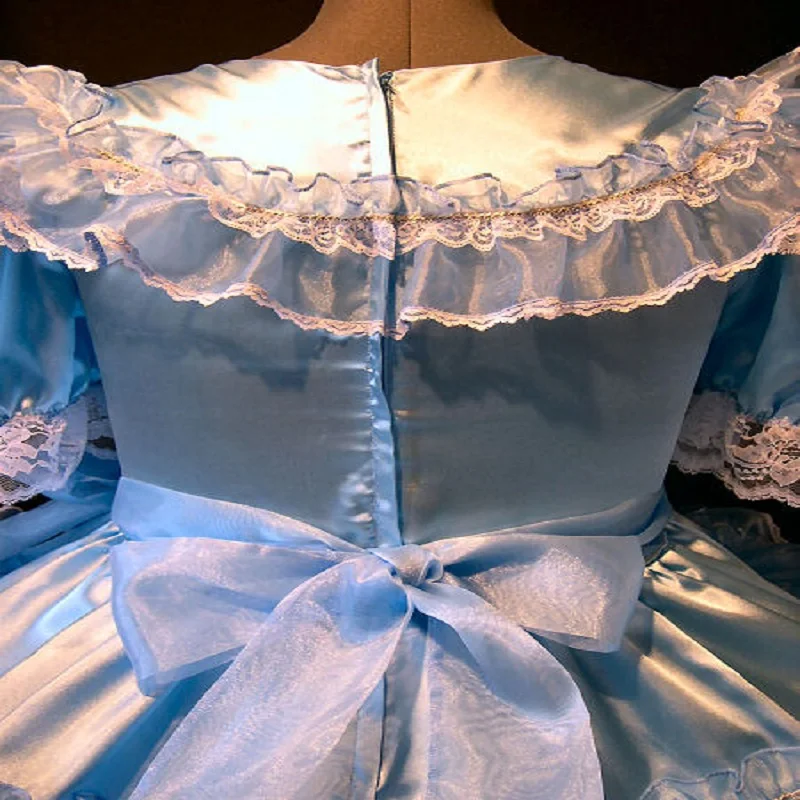 Синее кружевное платье с бантом для взрослых горничной | Тематическая одежда и