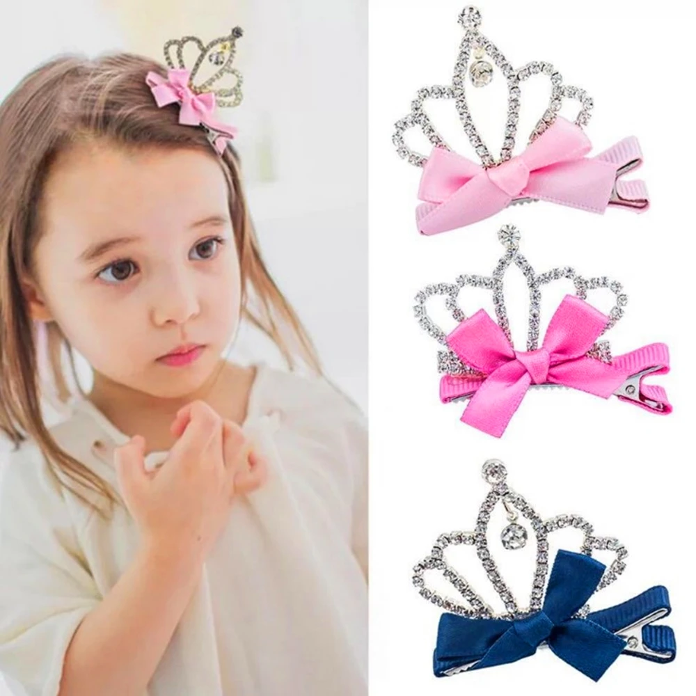 Модные стразы Бриллиантовая заколка для волос девочек принцесса лента бант