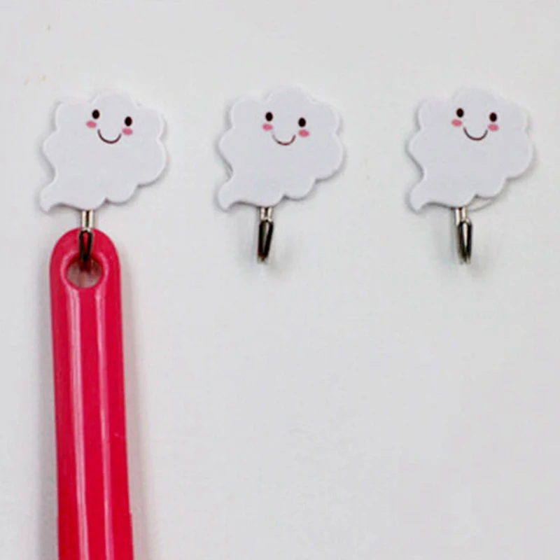 

3pcs/Lot Cute Smiling Cloud Shape Self Adhesive Wall Hooks Hanger For Clothes Bags Hats Key Kitchen Bathroom Accessories