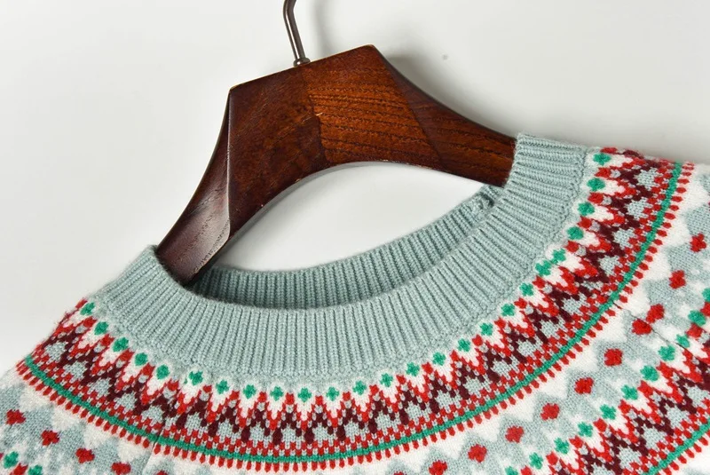 Женский жаккардовый свитер теплый плотный Свободный пуловер с круглым вырезом